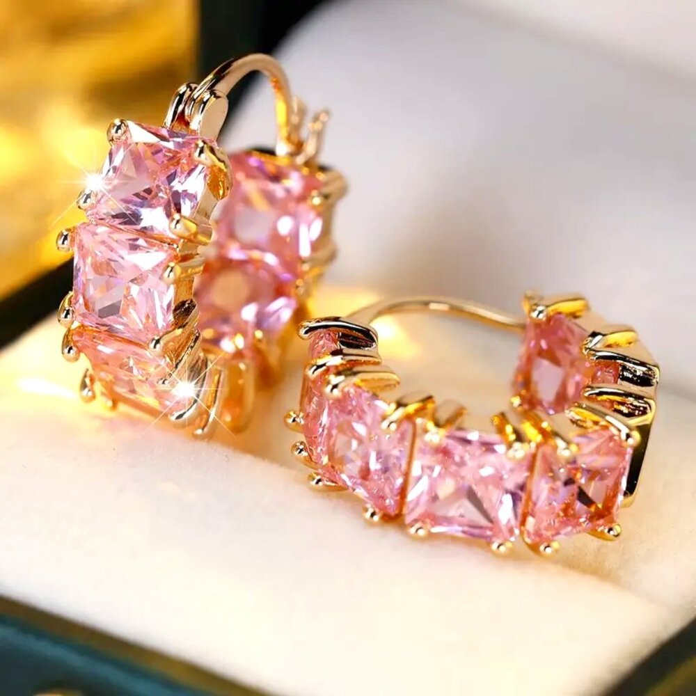Elegant Pink Cubic Zirconia Hoop Earrings